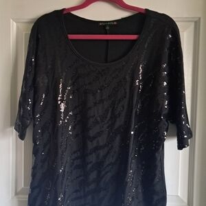 Black Sequin Short Sleeve Scoop Neck Top